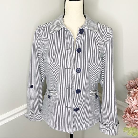 Charter Club Jackets & Blazers - CHARTER CLUB Blue Striped Button Down Blazer Jacket
